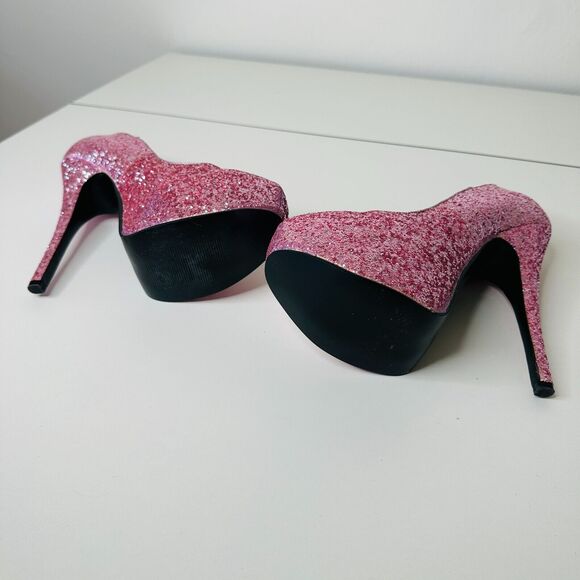 Bordello Teeze 06G Barbie Pink Sexy Glitter Platform Stiletto Heel Pumps 6.5 - Picture 10 of 14